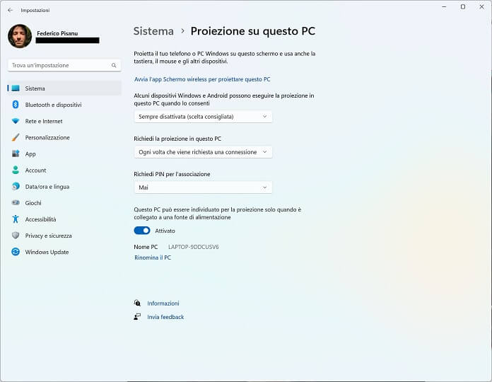 Proiezione Su Questo Pc Windows 11