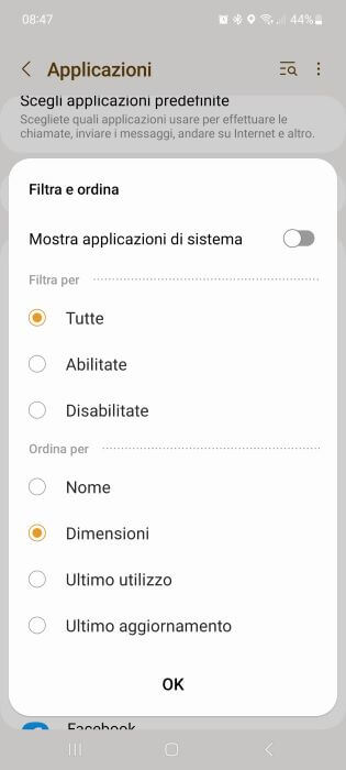 Samsung Ordina App Per Dimensioni