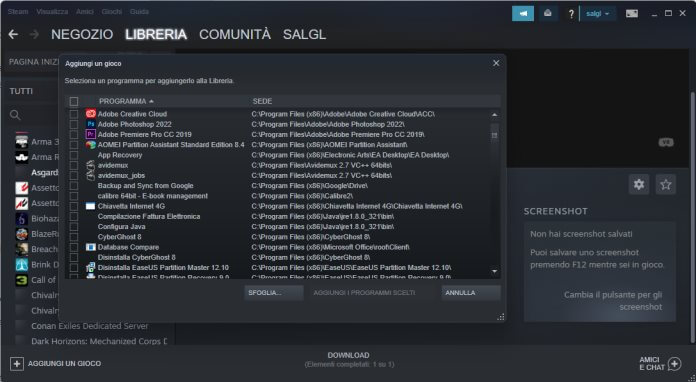 Steam Aggiungi Giochi Esterni