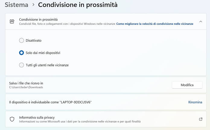 Condivisione In Prossimita Windows 11
