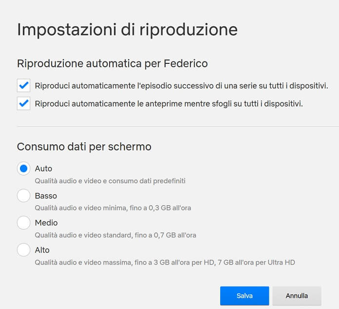 Netflix Impostazioni Di Riproduzione Consumo Dati Per Schermo