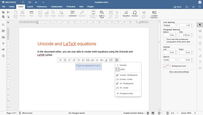 Onlyoffice Equazioni In Unicode E Latex