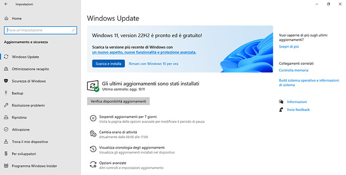 Aggiornare Windows 11 tramite Windows Update