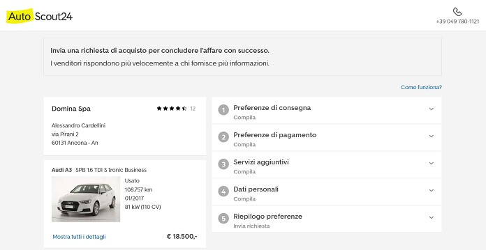Autoscout24 Invio Richiesta Acquisto