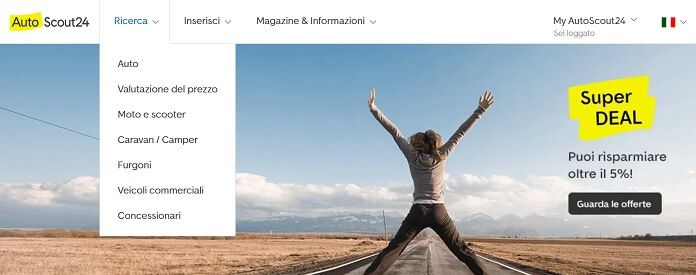 Autoscout24 Menu Ricerca
