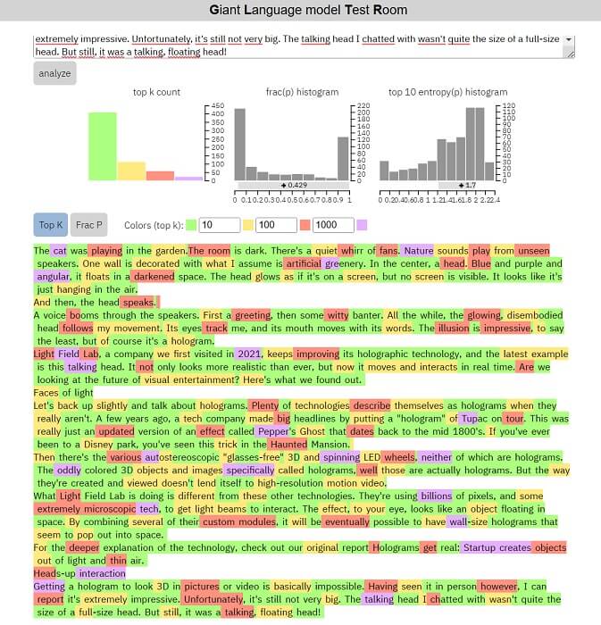 Giant Language Model Test Room Analisi