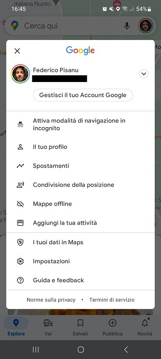 Google Maps Impostazioni Profilo