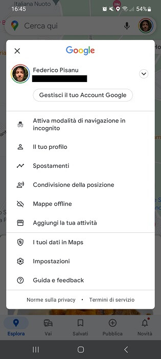 Google Maps Impostazioni Profilo