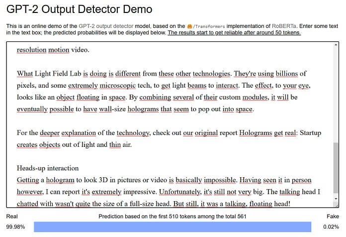 Gpt 2 Output Detector Demo Analisi