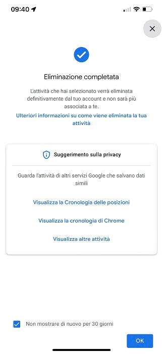 Iphone App Google Conferma Eliminazione Cronologia Delle Ricerche