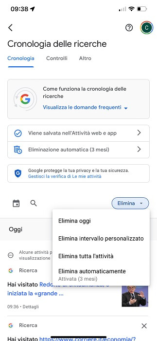 Iphone App Google Cronologia Delle Ricerche Elimina