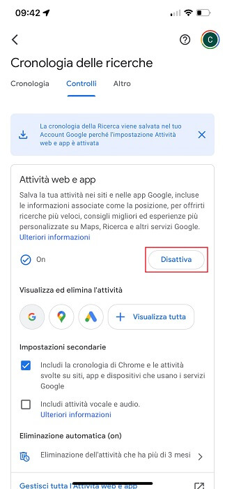 Iphone App Google Disattiva Cronologia Delle Ricerche