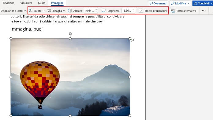 Microsoft Word Modifica Immagine Menu
