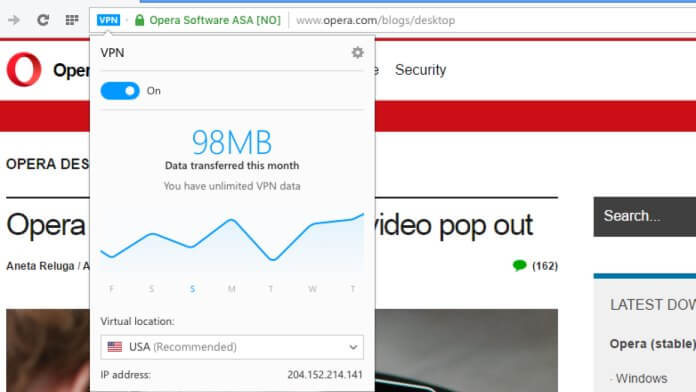 Opera browser con VPN integrata