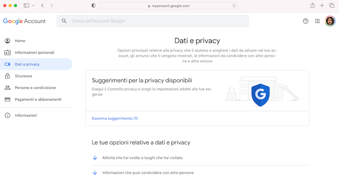 Safari Myaccountgoogle Dati E Privacy