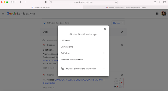 Safari Myaccountgoogle Elimina Attivita Web E App