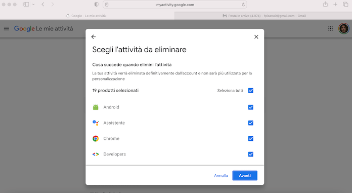 Safari Myaccountgoogle Scegli Attivita Da Eliminare