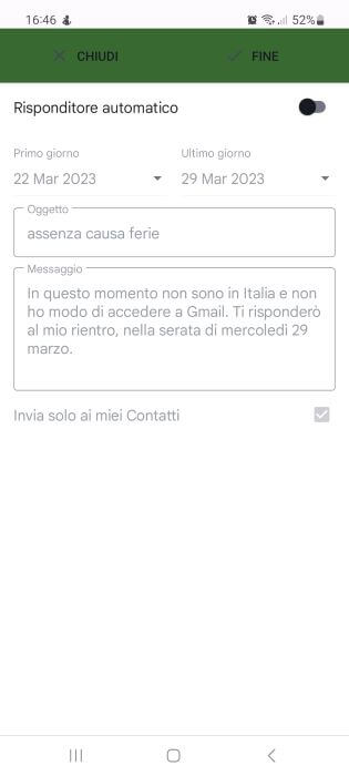 Gmail Android Disattiva Risponditore Automatico