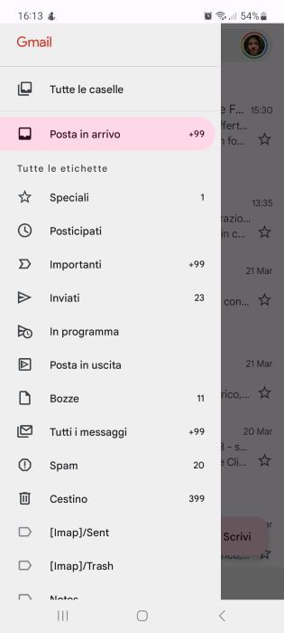 Gmail Android Menu