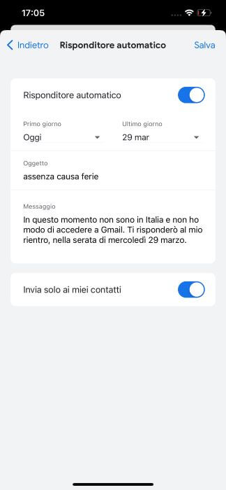 Gmail Iphone Configurazione Risposta Automatica