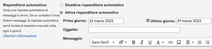 Gmail Risposta Automatica Intervallo Date