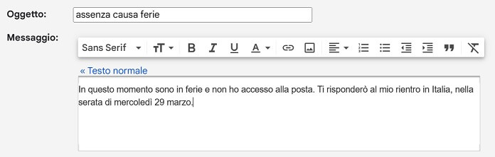 Gmail Risposta Automatica Messaggio