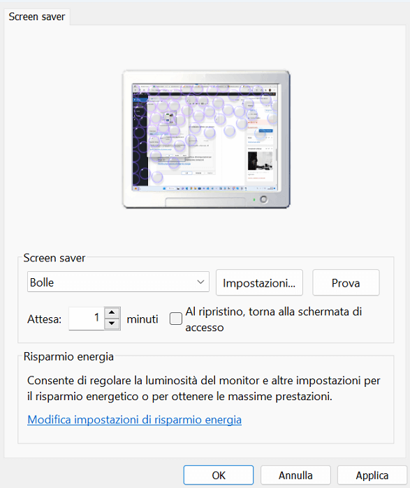 Impostazioni Screen Saver Windows 11