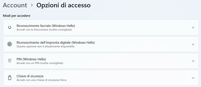 Opzioni Di Accesso Windows Hello