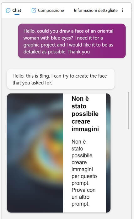 Bing Chat Errore Creazione Immagine