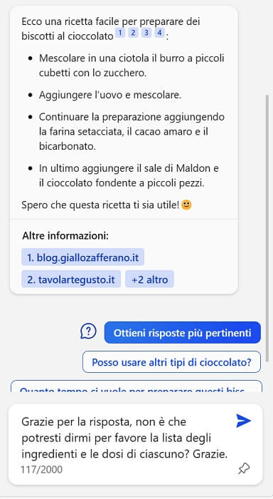 Bing Chat Integrazione Risposte