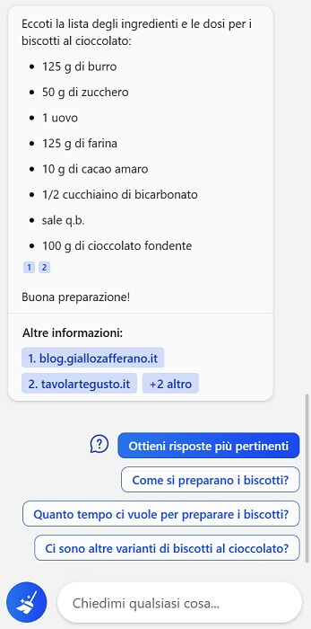 Bing Chat Risposta Aggiuntiva