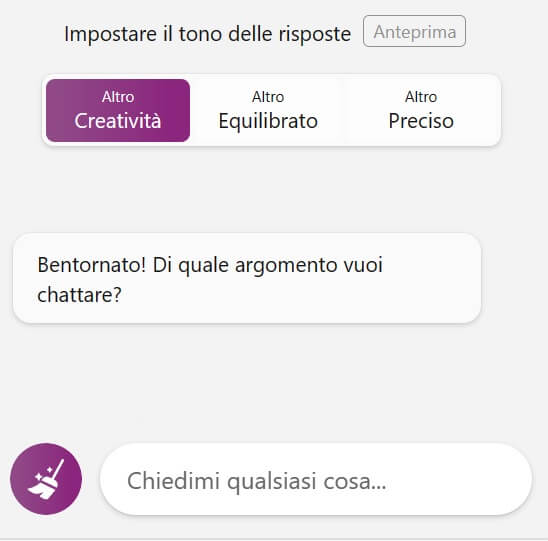 Bing Chat Tono Altro Creativita