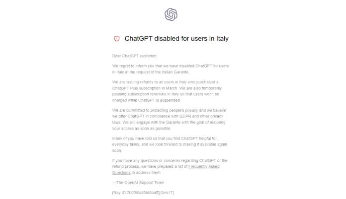ChatGPT Bloccato In Italia