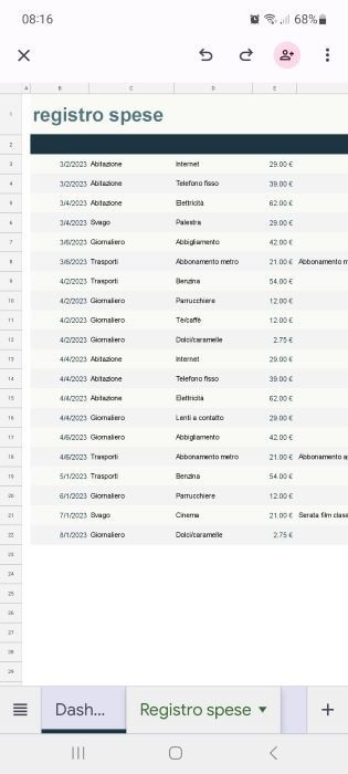 Foglio Excel Registro Spese