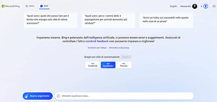 Stile Conversazione Bing Chat
