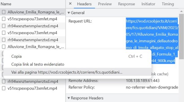 Devtools Seleziona Url