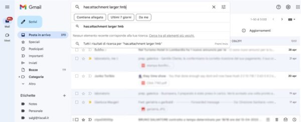 Liberare spazio su Gmail usare gli operatori 