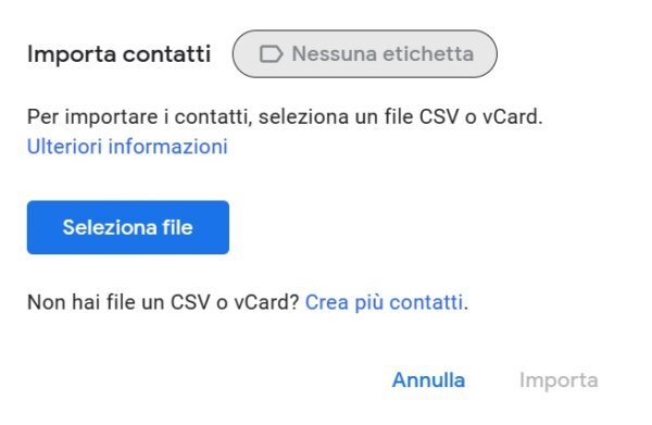 Gmail Importa Contatti