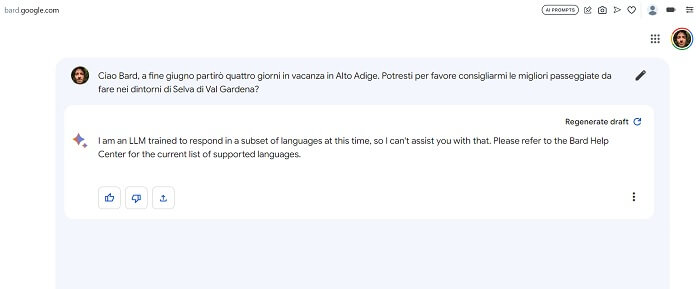 Google Bard Chat In Italiano