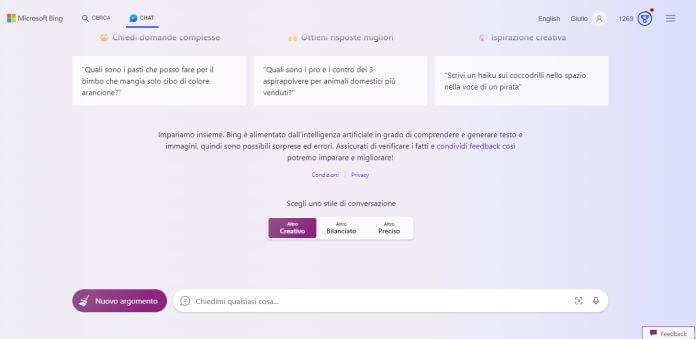 Utilizzare ChatGPT4 gratis tramite Bing