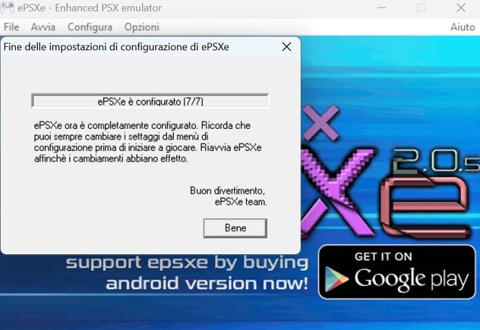 Epsxe Configurazione Completata