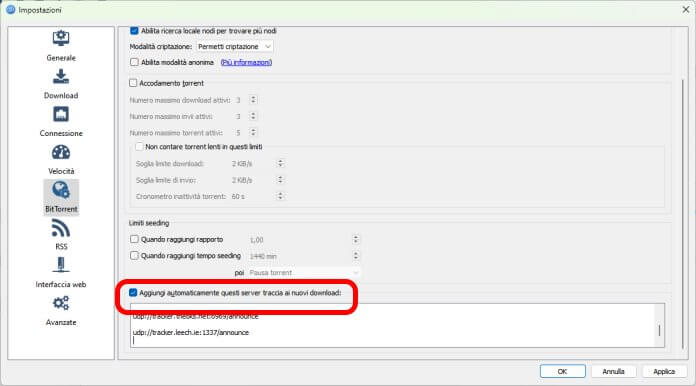 qBittorrent Tracker List come aggiungere