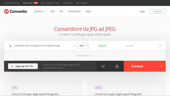 Convertire Heic In Jpeg Tramite Convertio