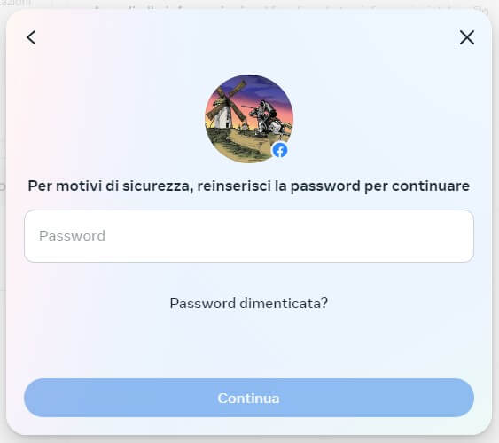 Reinserisci Password Facebook