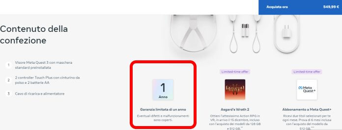 Meta Quest 3 Garanzia