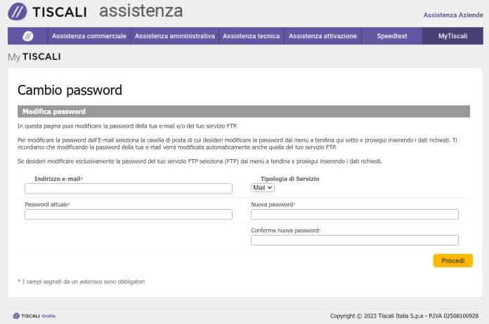 Cambio Password Tiscali Mail