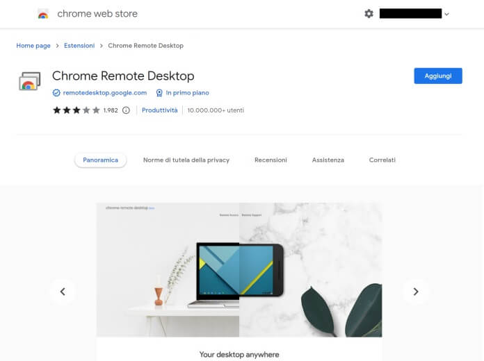 Chrome Remote Desktop Estensione