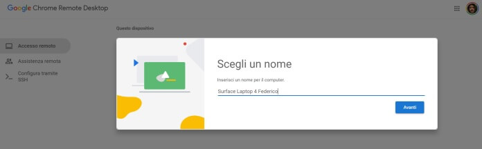Chrome Remote Desktop Scegli Un Nome