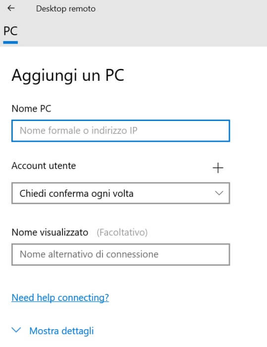 Desktop Remote Microsoft Aggiungi Un Pc