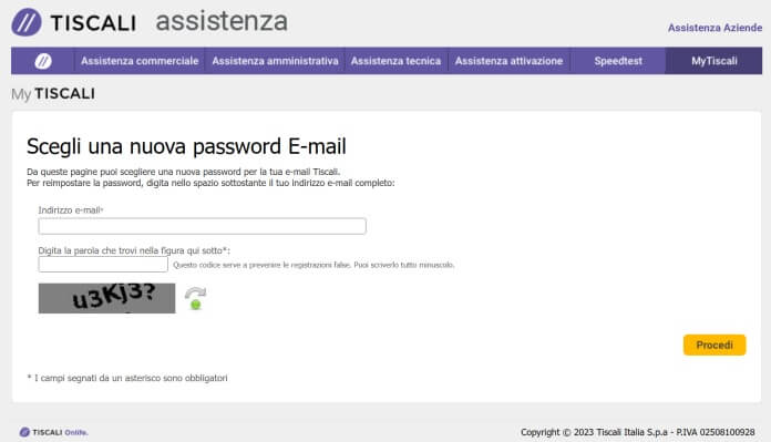 Recupero Password Tiscali Mail